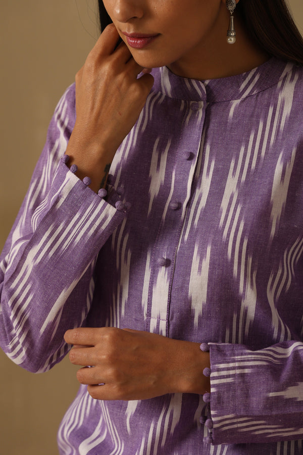 Murraya Syringa Lilac Ikat Handloom Cotton Kurta Set of 2