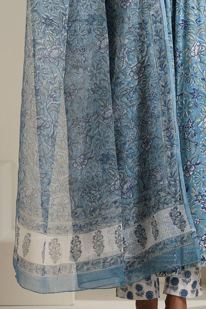 Murraya Azure Blue Mirrorwork Anarkali Set of 3
