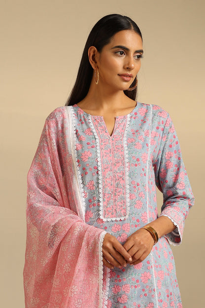 Murraya Blue Hyacinth Floral Kurta Set of 3