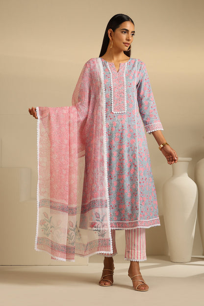 Murraya Blue Hyacinth Floral Kurta Set of 3