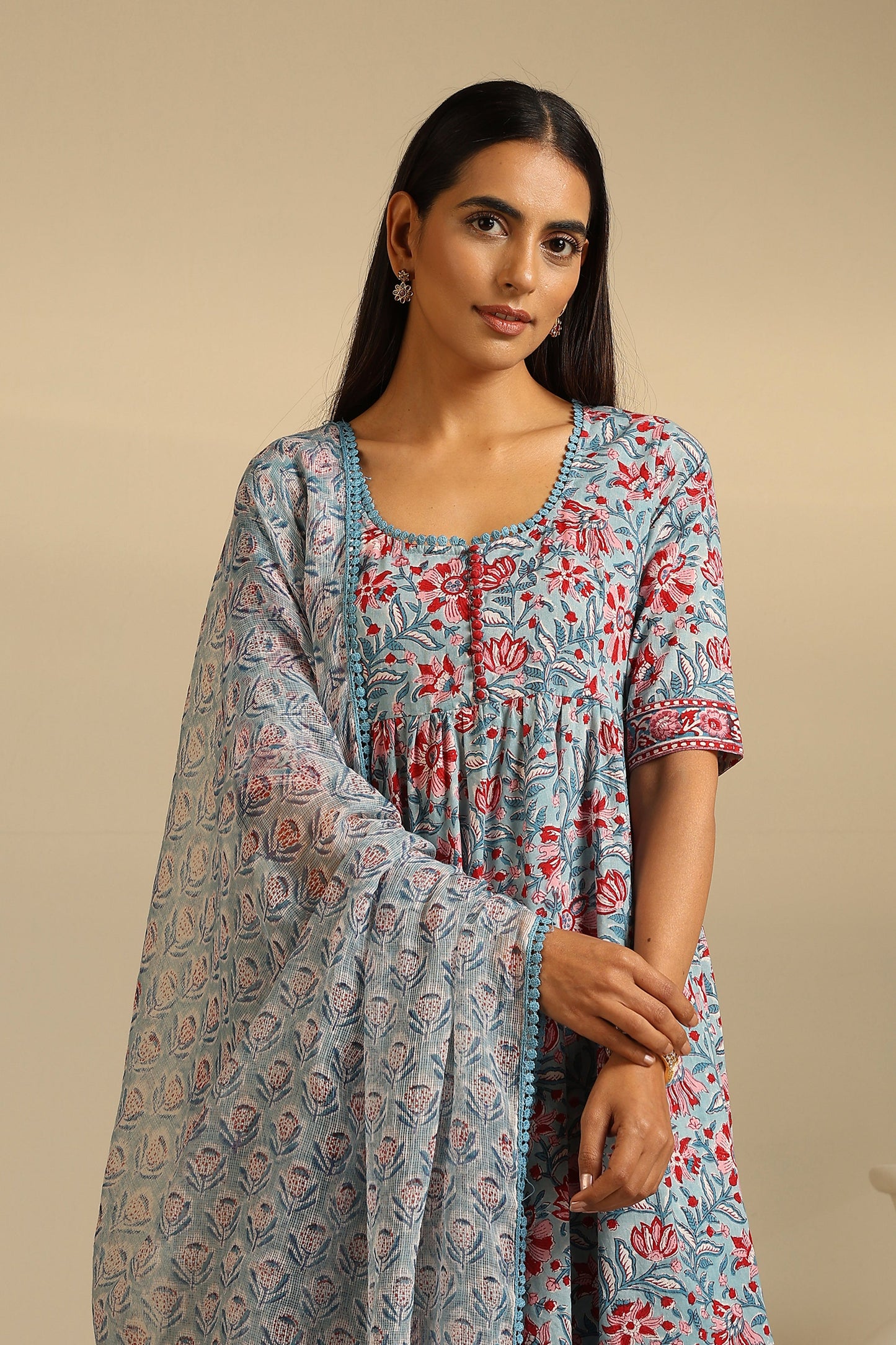 Murraya Blue Livia Gathered Kurta Set of 3