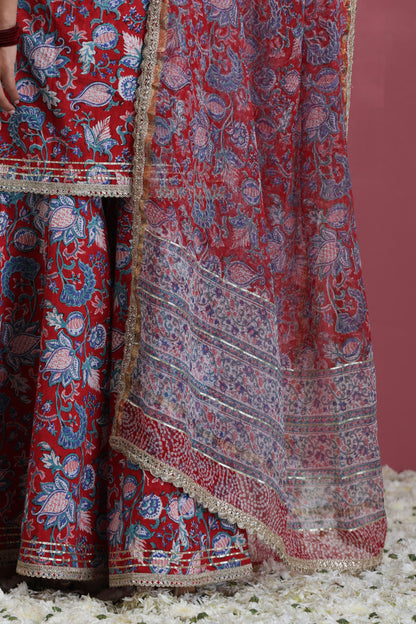 Murraya Red Ruhani Gharara Set of 3