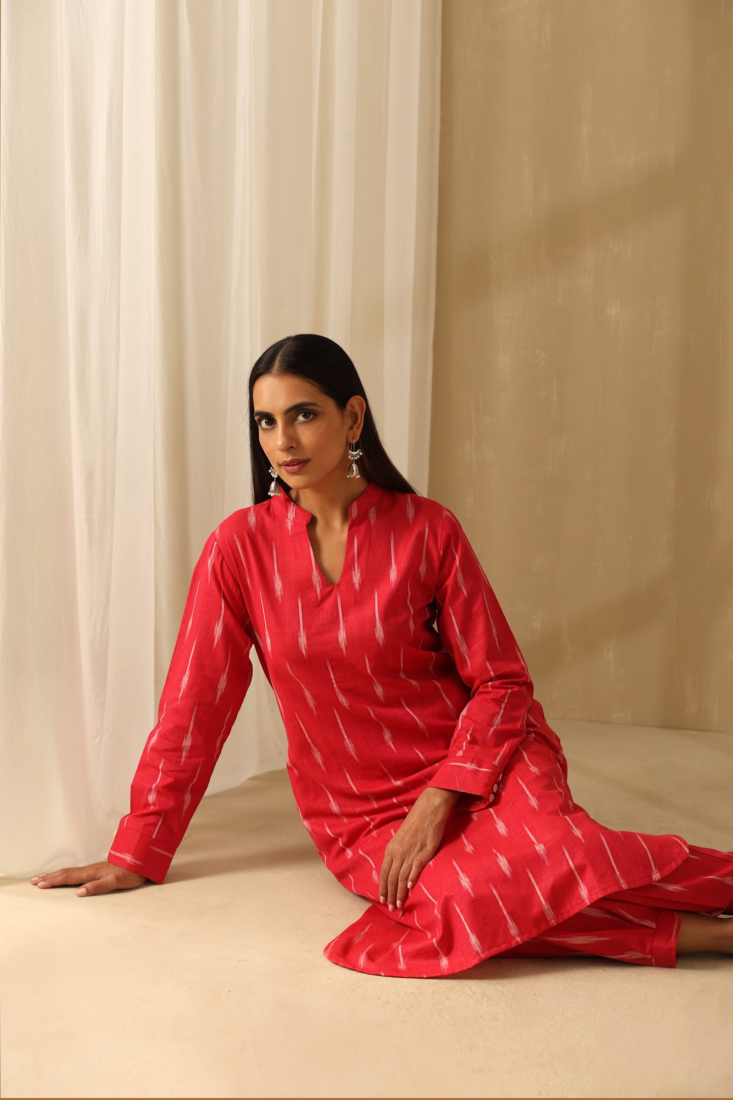 Murraya Raspberry Pink Ikat Handloom Cotton Kurta Set of 2