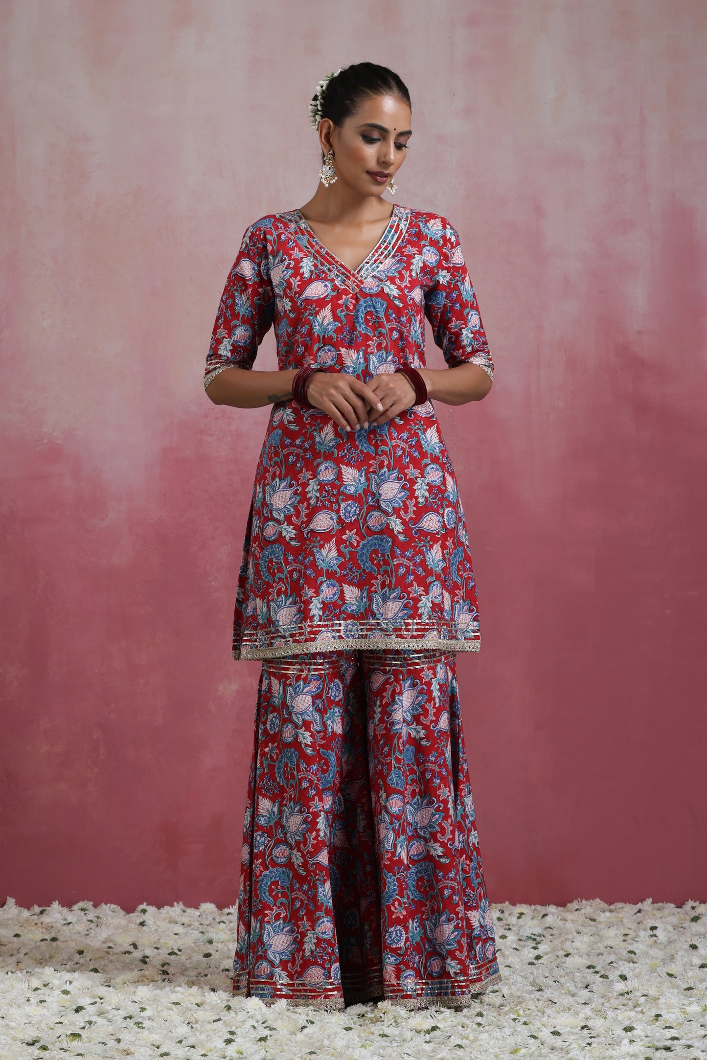 Murraya Red Ruhani Gharara Set of 3