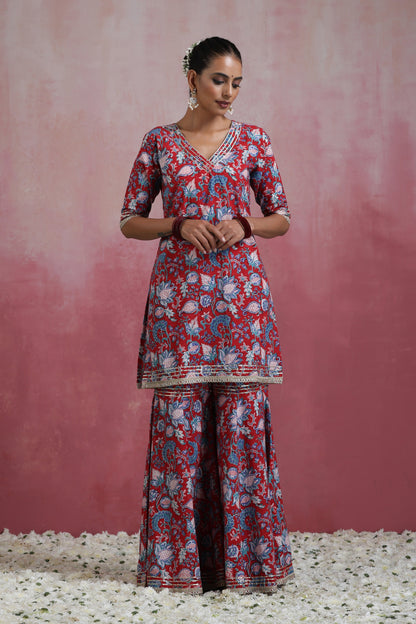 Murraya Red Ruhani Gharara Set of 3