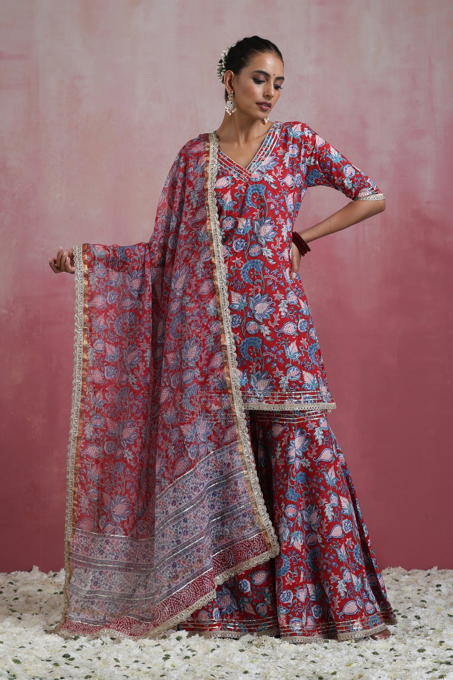 Murraya Red Ruhani Gharara Set of 3