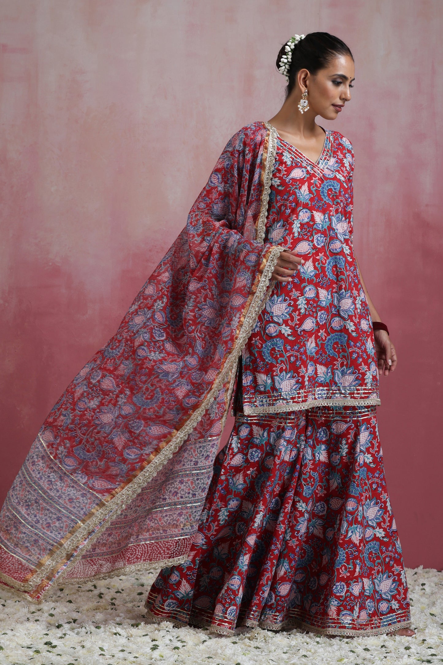 Murraya Red Ruhani Gharara Set of 3