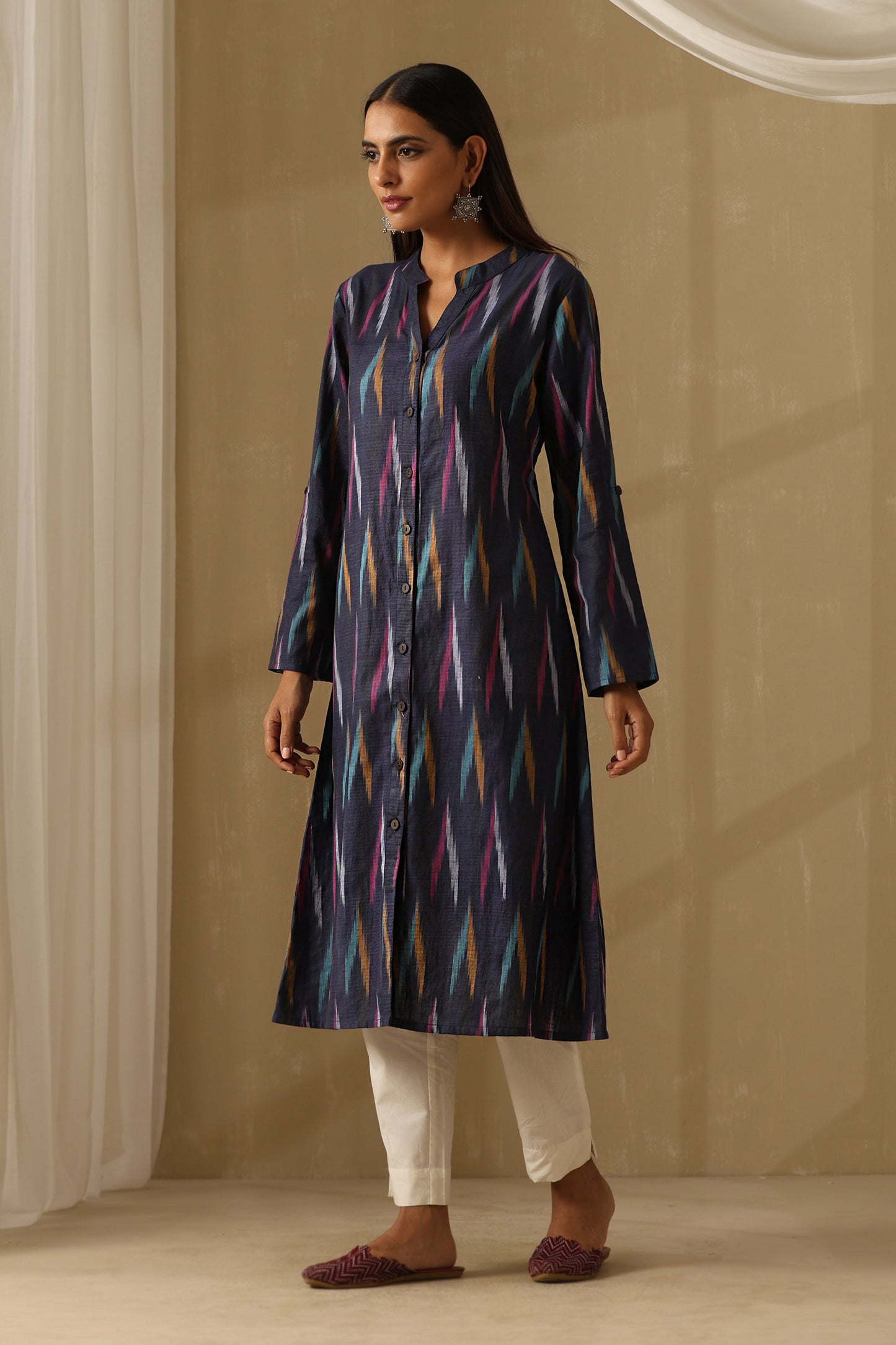 Murraya Kyanite Navy multicolored Ikat Handloom Cotton kurta