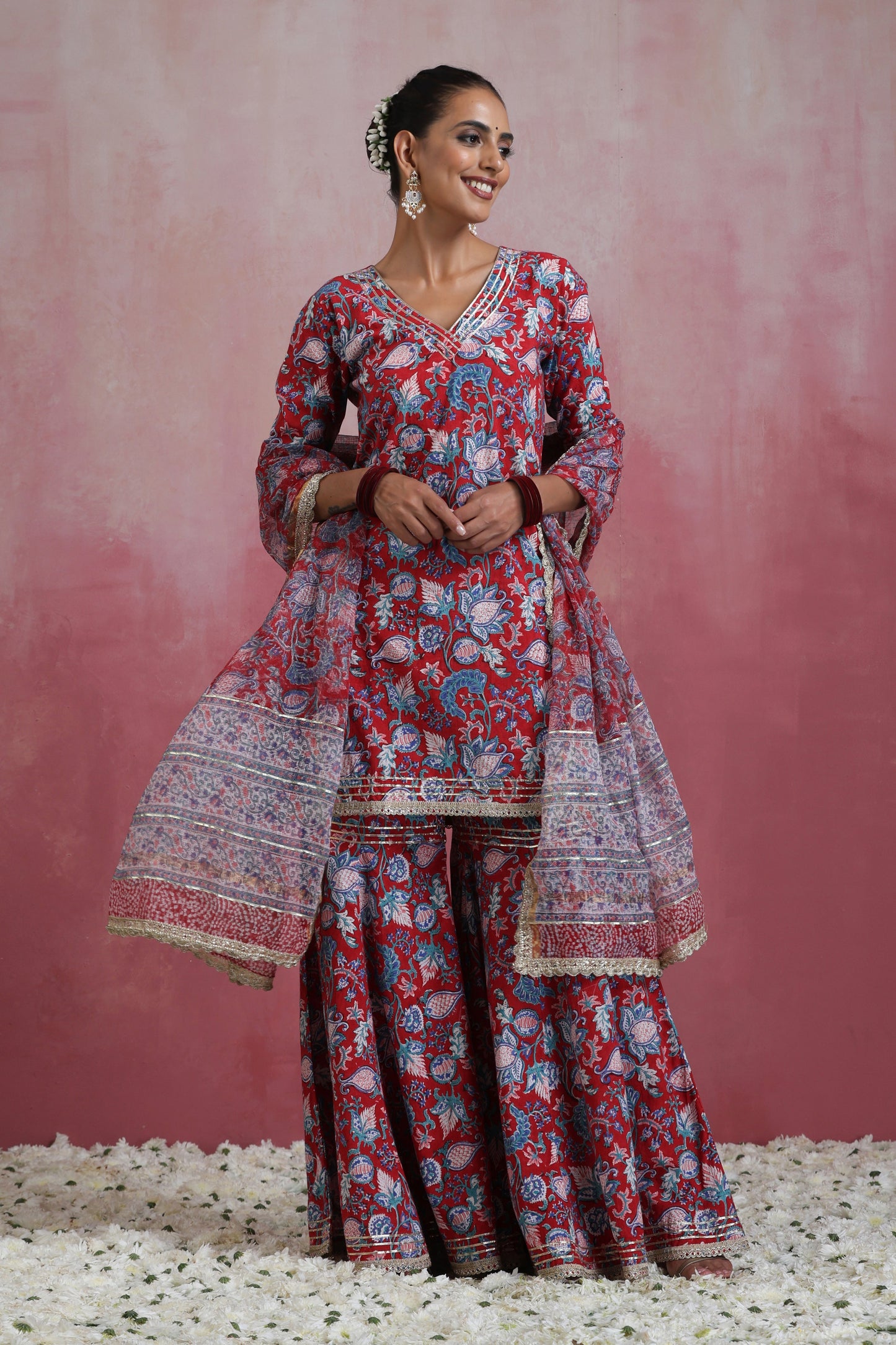 Murraya Red Ruhani Gharara Set of 3