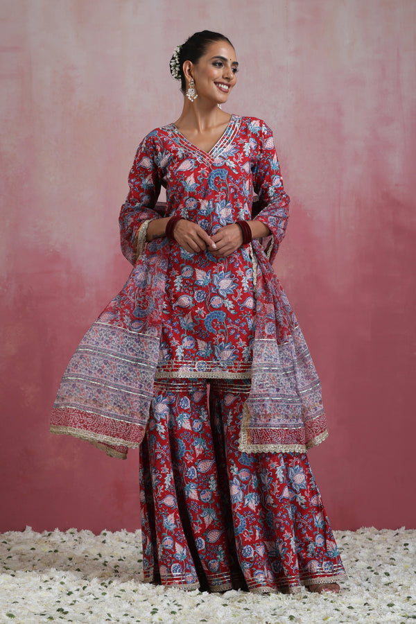 Murraya Red Ruhani Gharara Set of 3