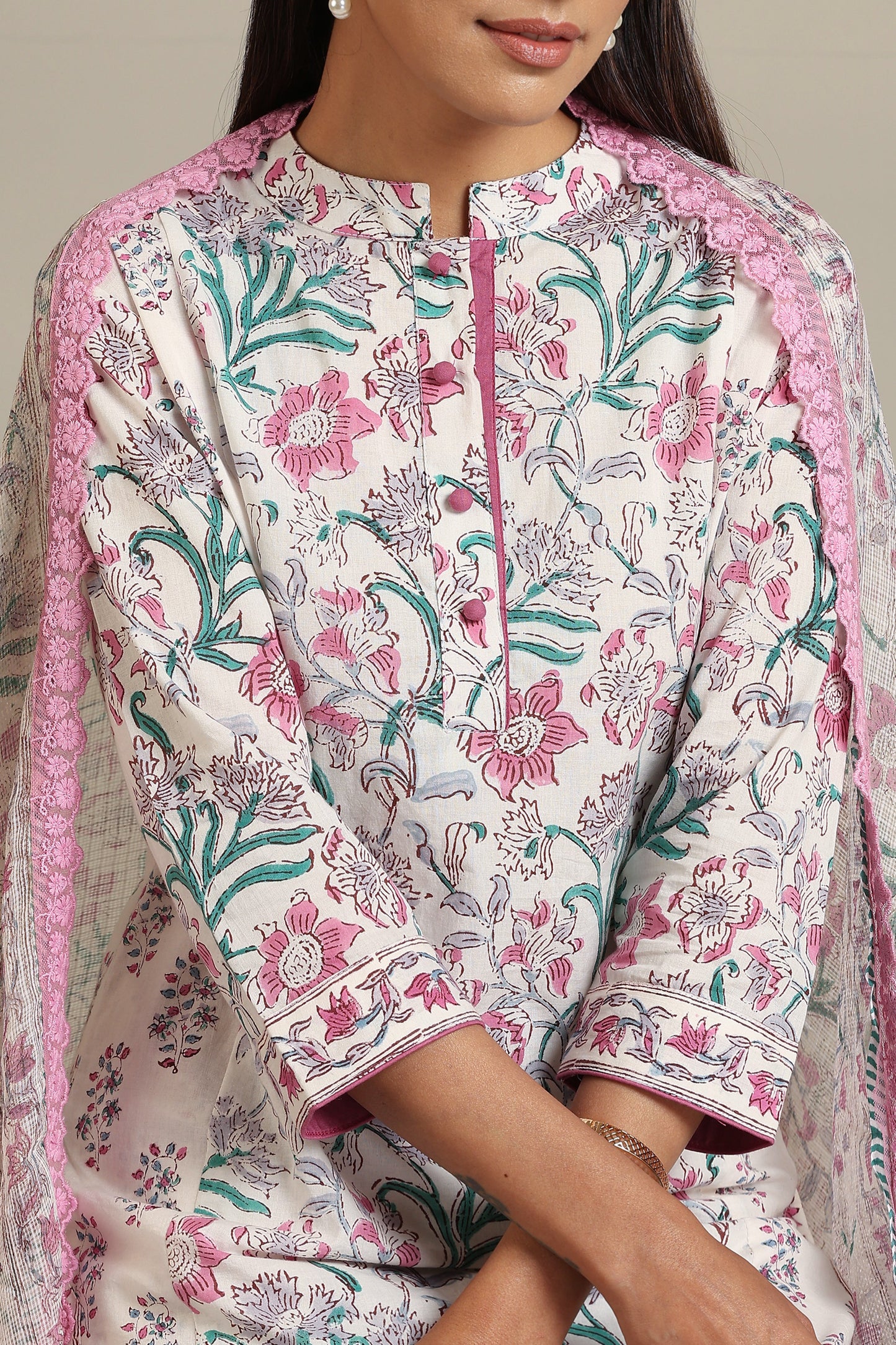 Murraya Purple Hibiscus Floral Kurta Set of 3