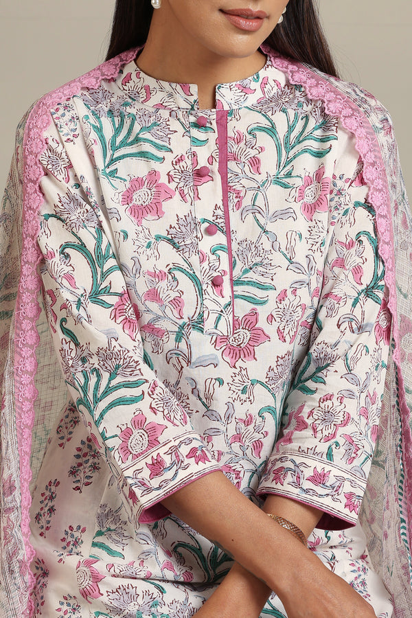 Murraya Purple Hibiscus Floral Kurta Set of 3