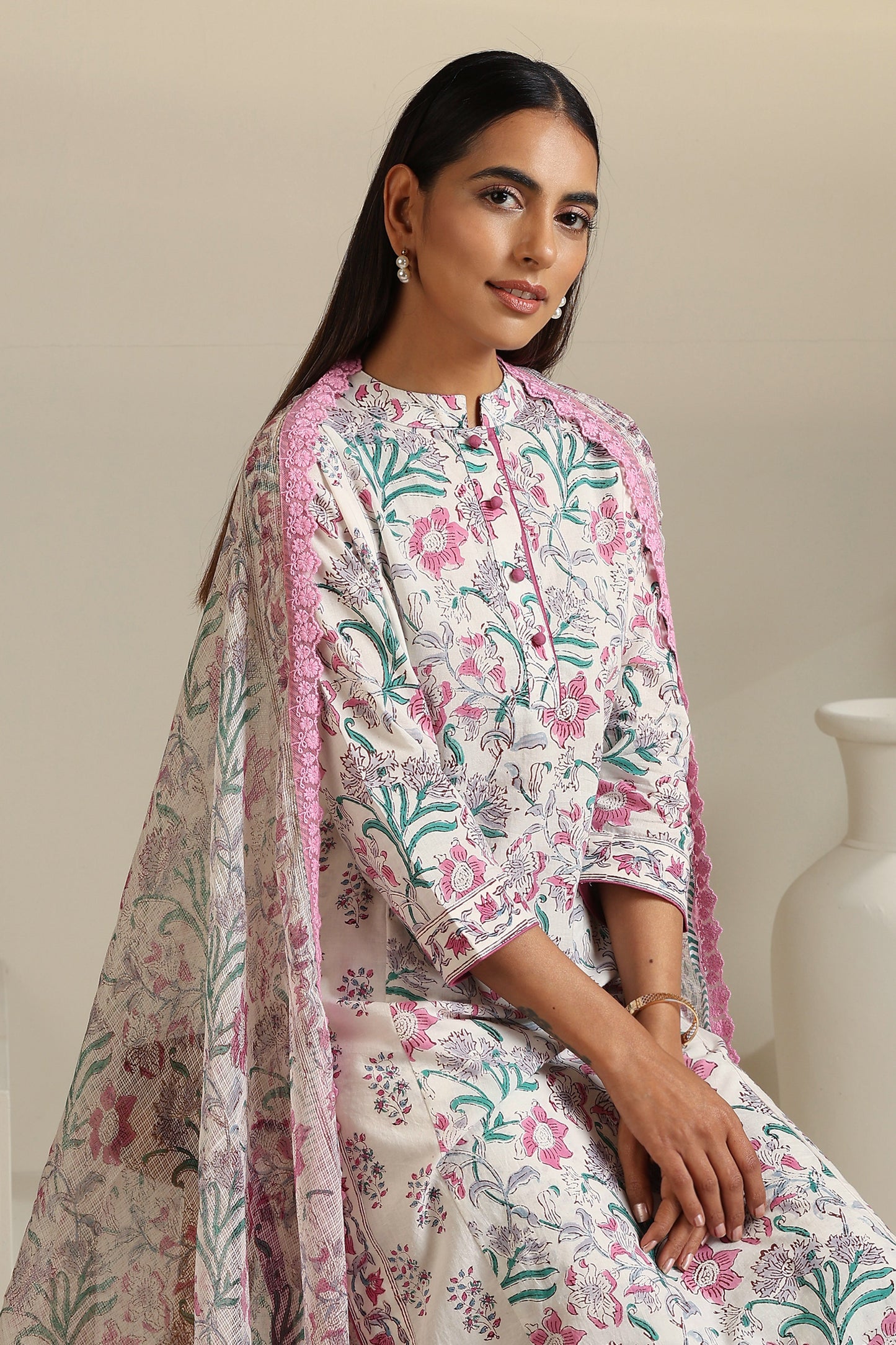 Murraya Purple Hibiscus Floral Kurta Set of 3