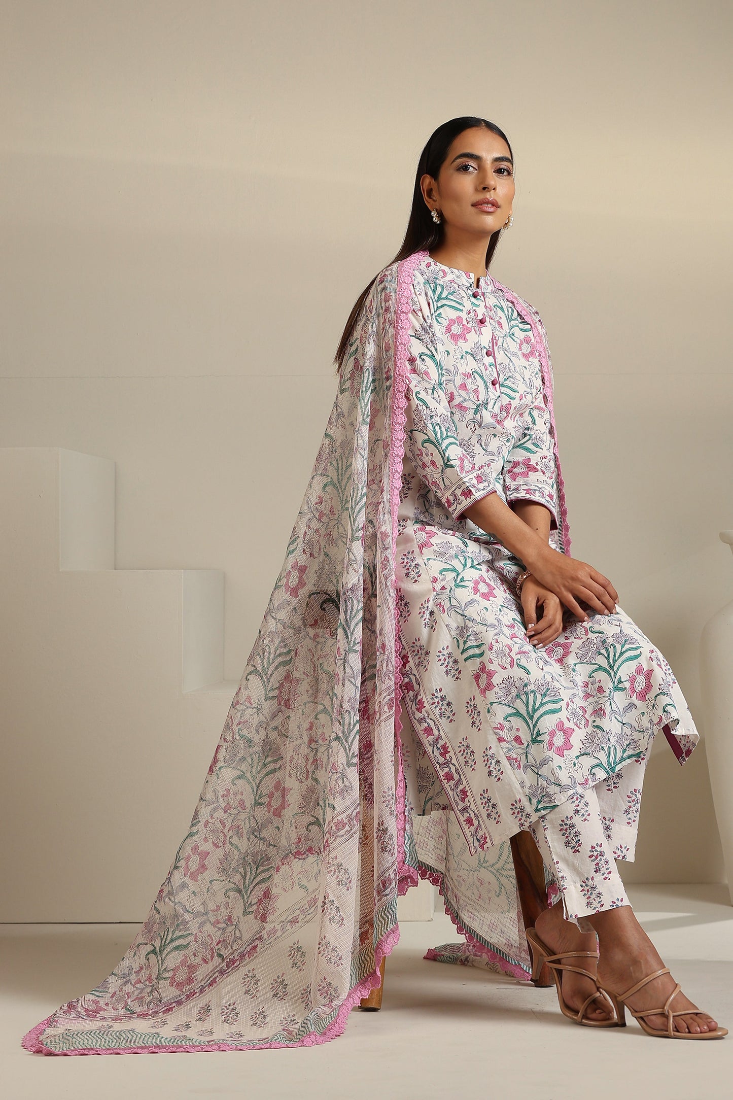 Murraya Purple Hibiscus Floral Kurta Set of 3