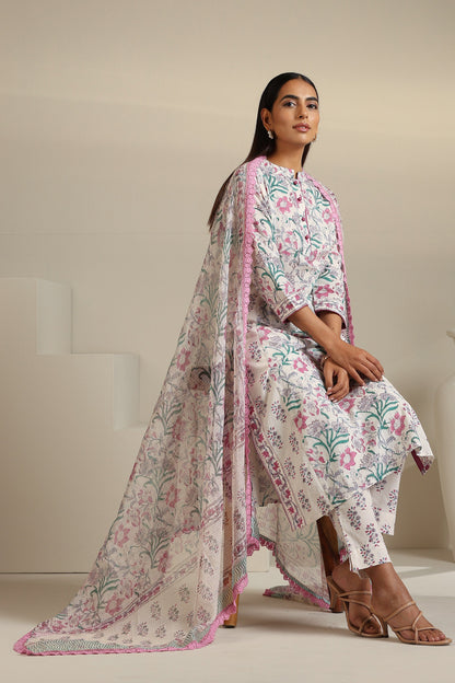 Murraya Purple Hibiscus Floral Kurta Set of 3