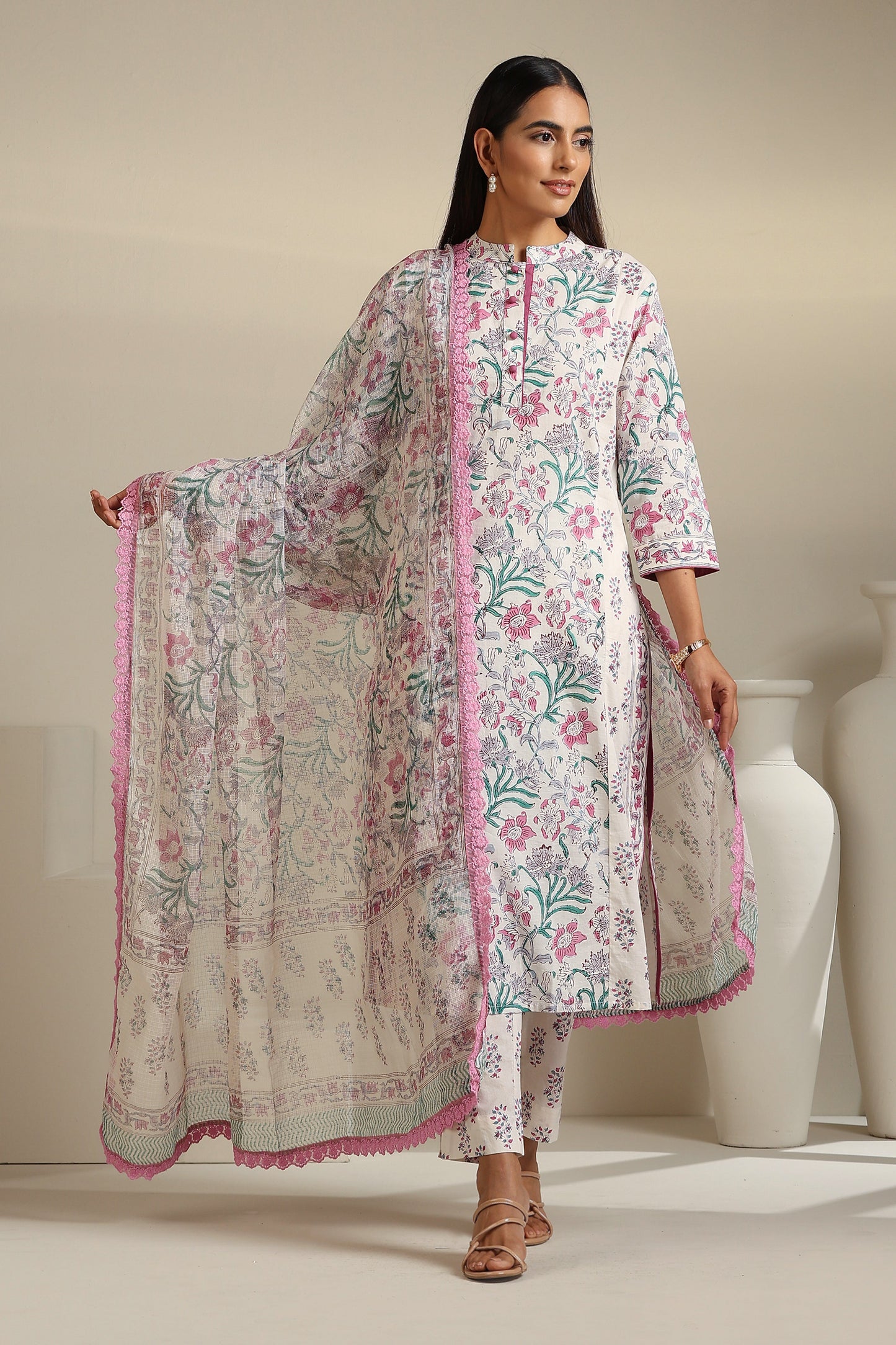 Murraya Purple Hibiscus Floral Kurta Set of 3