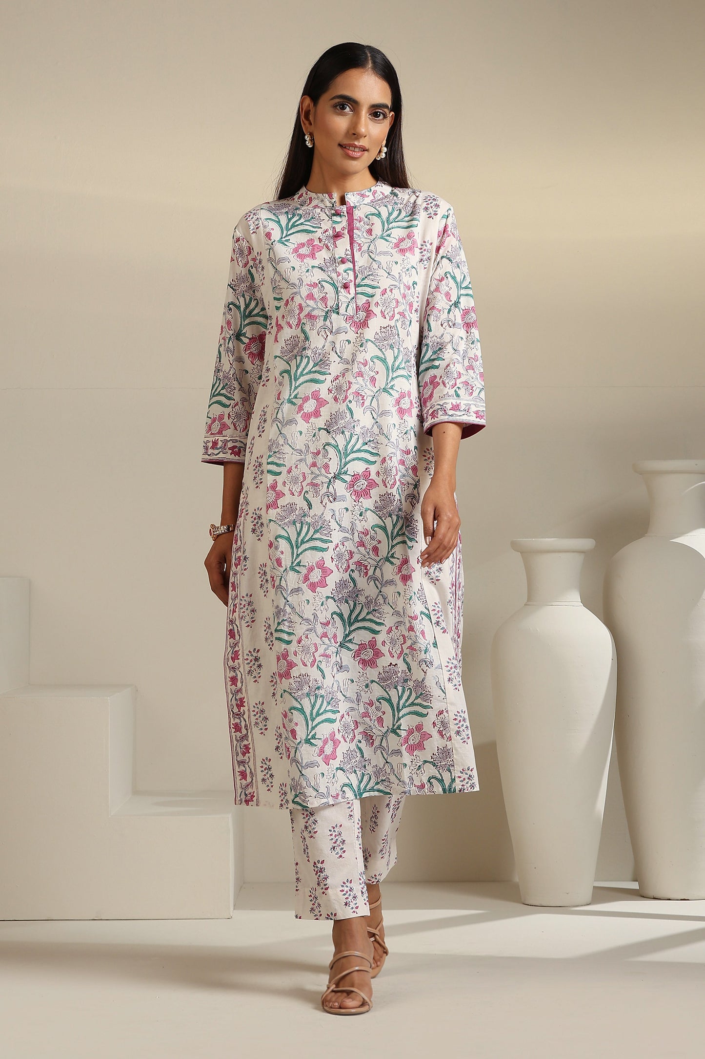 Murraya Purple Hibiscus Floral Kurta Set of 3