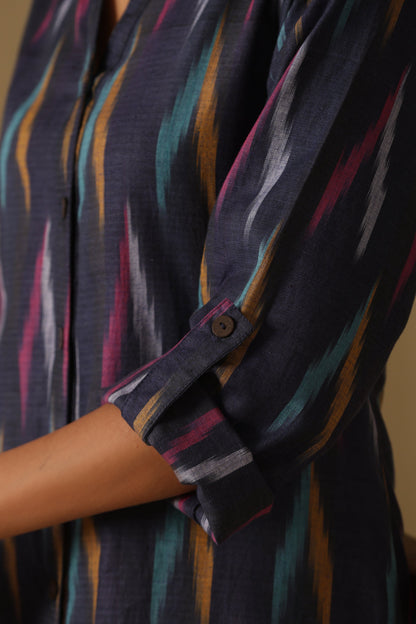 Murraya Kyanite Navy multicolored Ikat Handloom Cotton kurta