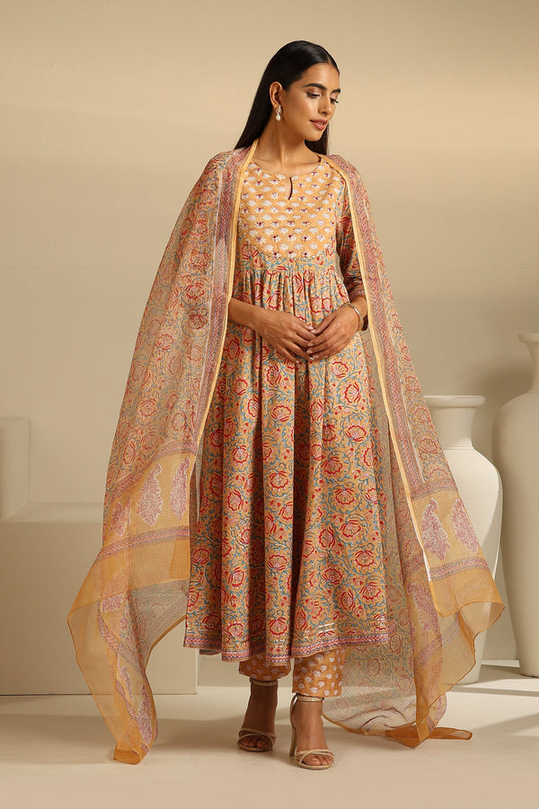 Murraya Mustard Aria Embroidered Anarkali Set of 3