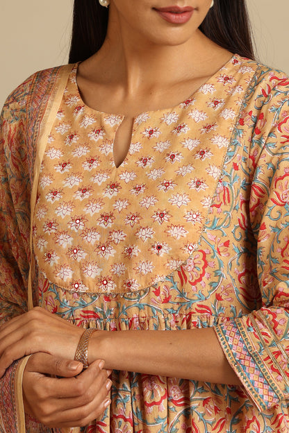 Murraya Mustard Aria Embroidered Anarkali Set of 3