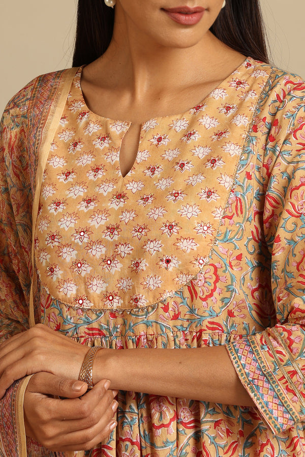 Murraya Mustard Aria Embroidered Anarkali Set of 3