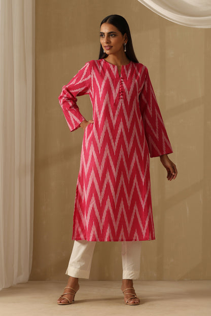 Murraya Camellia Pink Ikat Handloom Cotton Kurta Set of 2