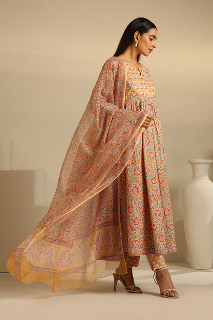 Murraya Mustard Aria Embroidered Anarkali Set of 3