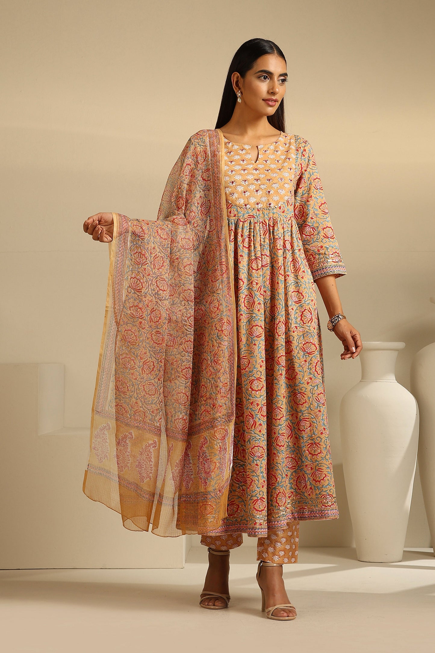 Murraya Mustard Aria Embroidered Anarkali Set of 3