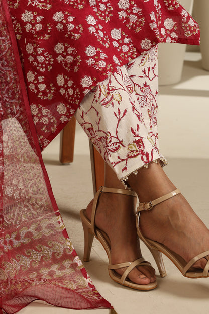 Murraya Maroon Sangria Kurta Set of 3