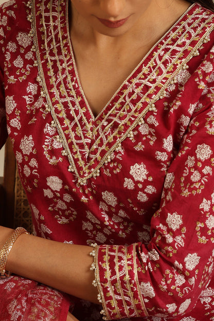 Murraya Maroon Sangria Kurta Set of 3