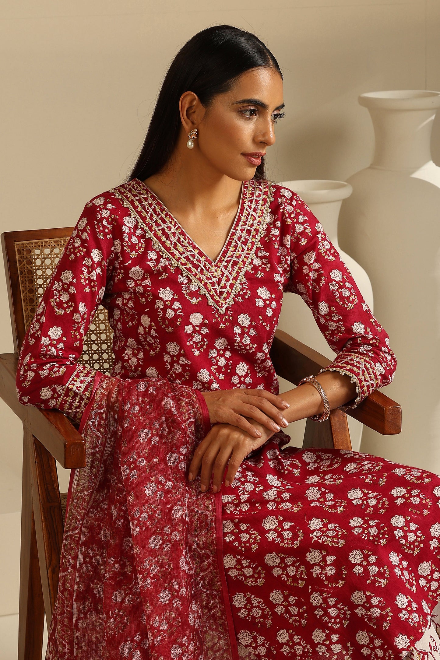 Murraya Maroon Sangria Kurta Set of 3