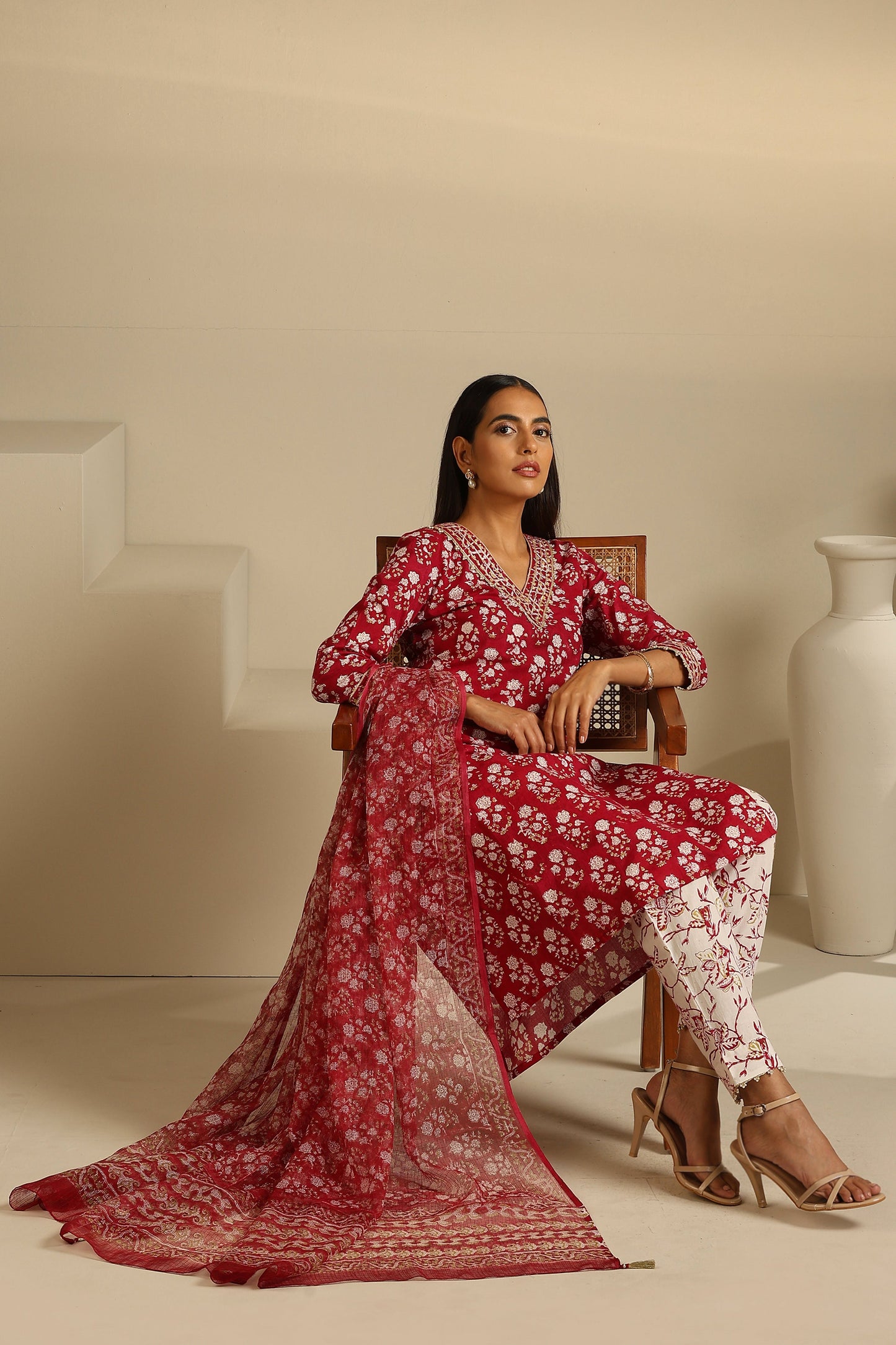 Murraya Maroon Sangria Kurta Set of 3