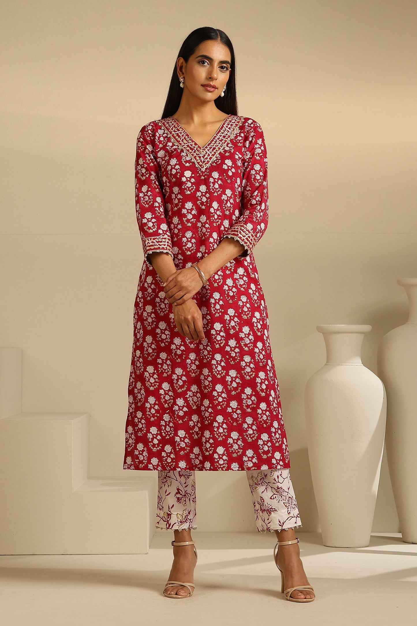 Murraya Maroon Sangria Kurta Set of 3