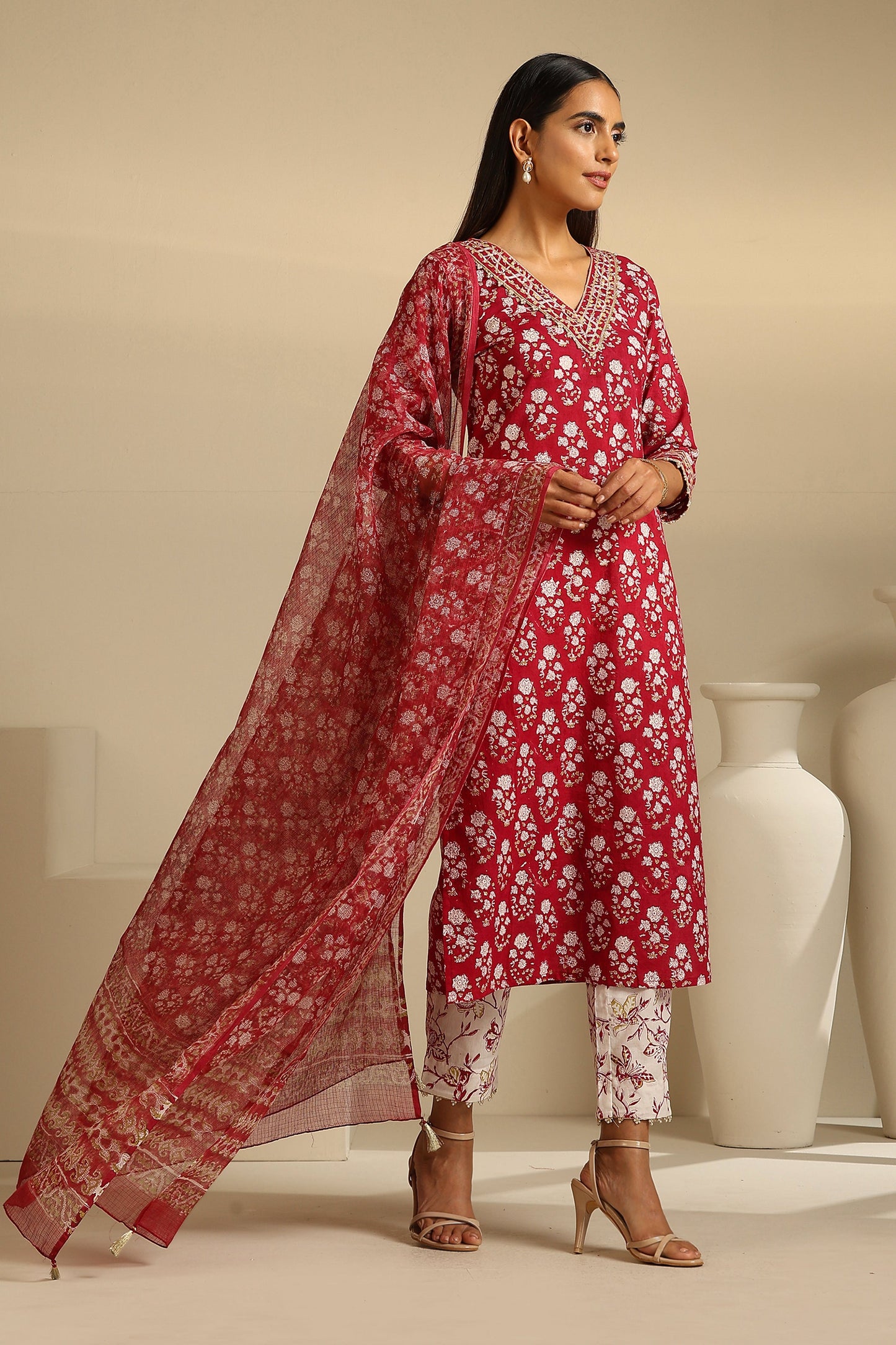 Murraya Maroon Sangria Kurta Set of 3