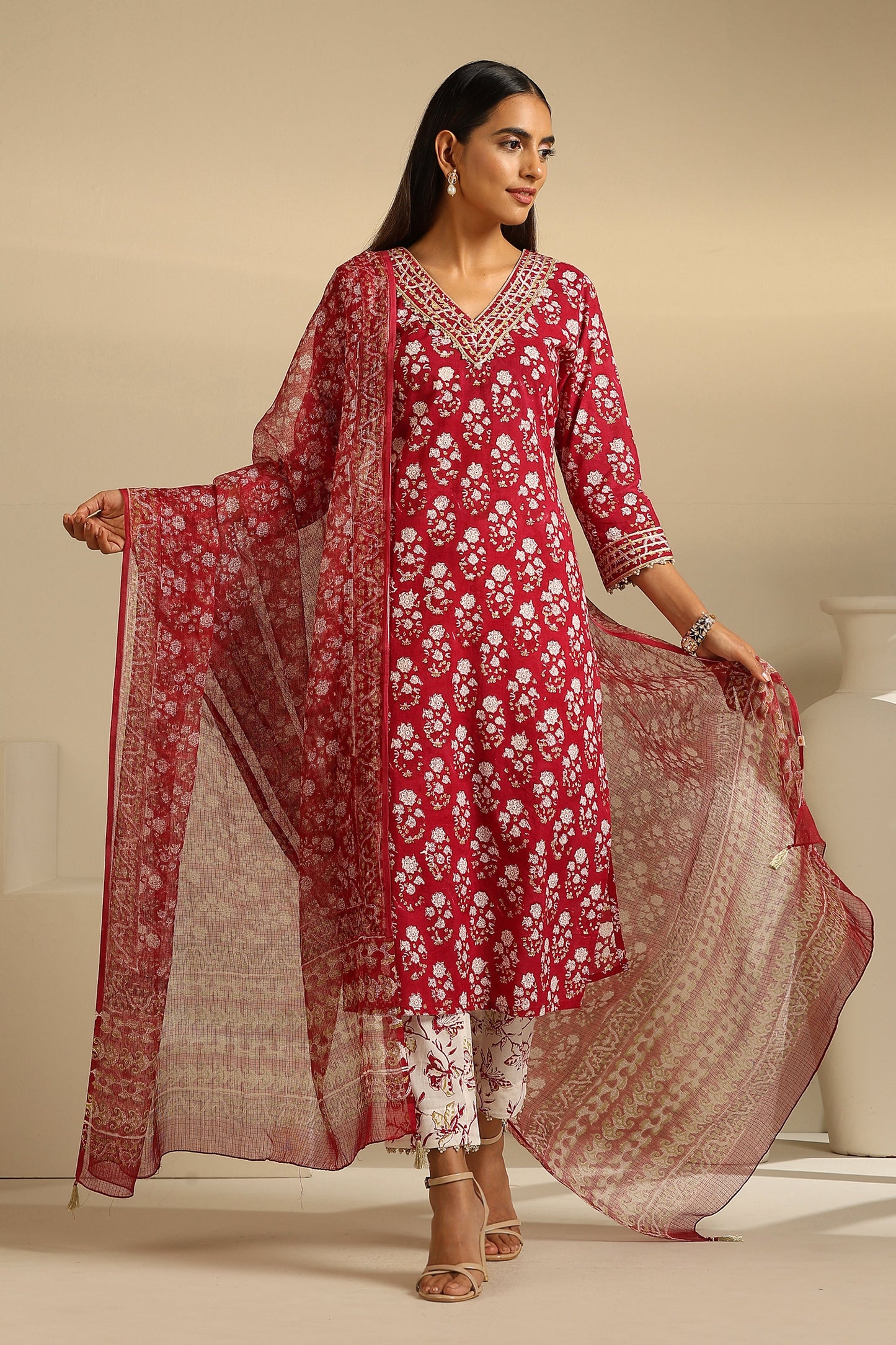 Murraya Maroon Sangria Kurta Set of 3