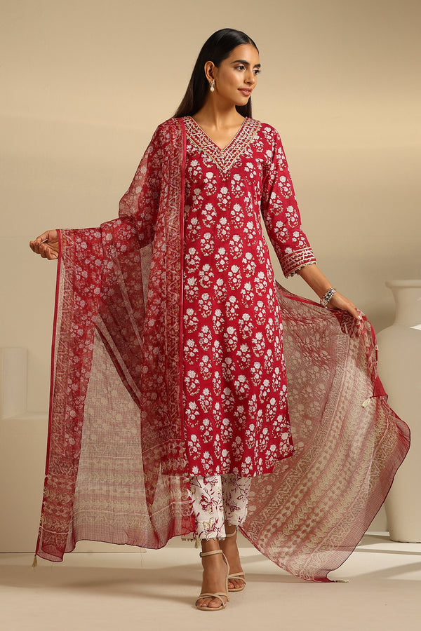 Murraya Maroon Sangria Kurta Set of 3