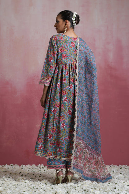 Murraya Blue Inaya Floral Anarkali Set of 3