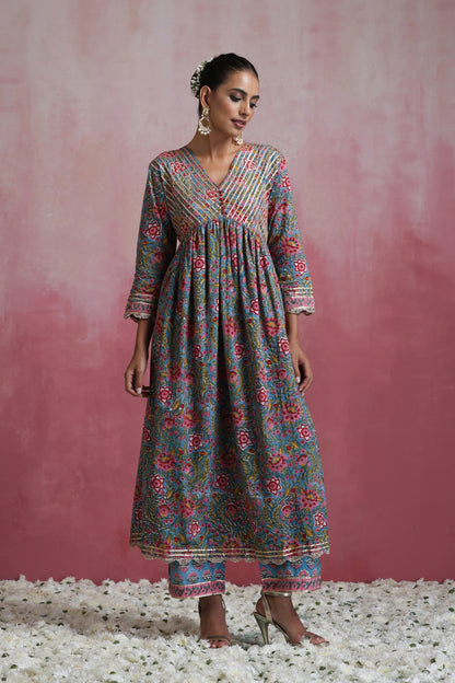 Murraya Blue Inaya Floral Anarkali Set of 3