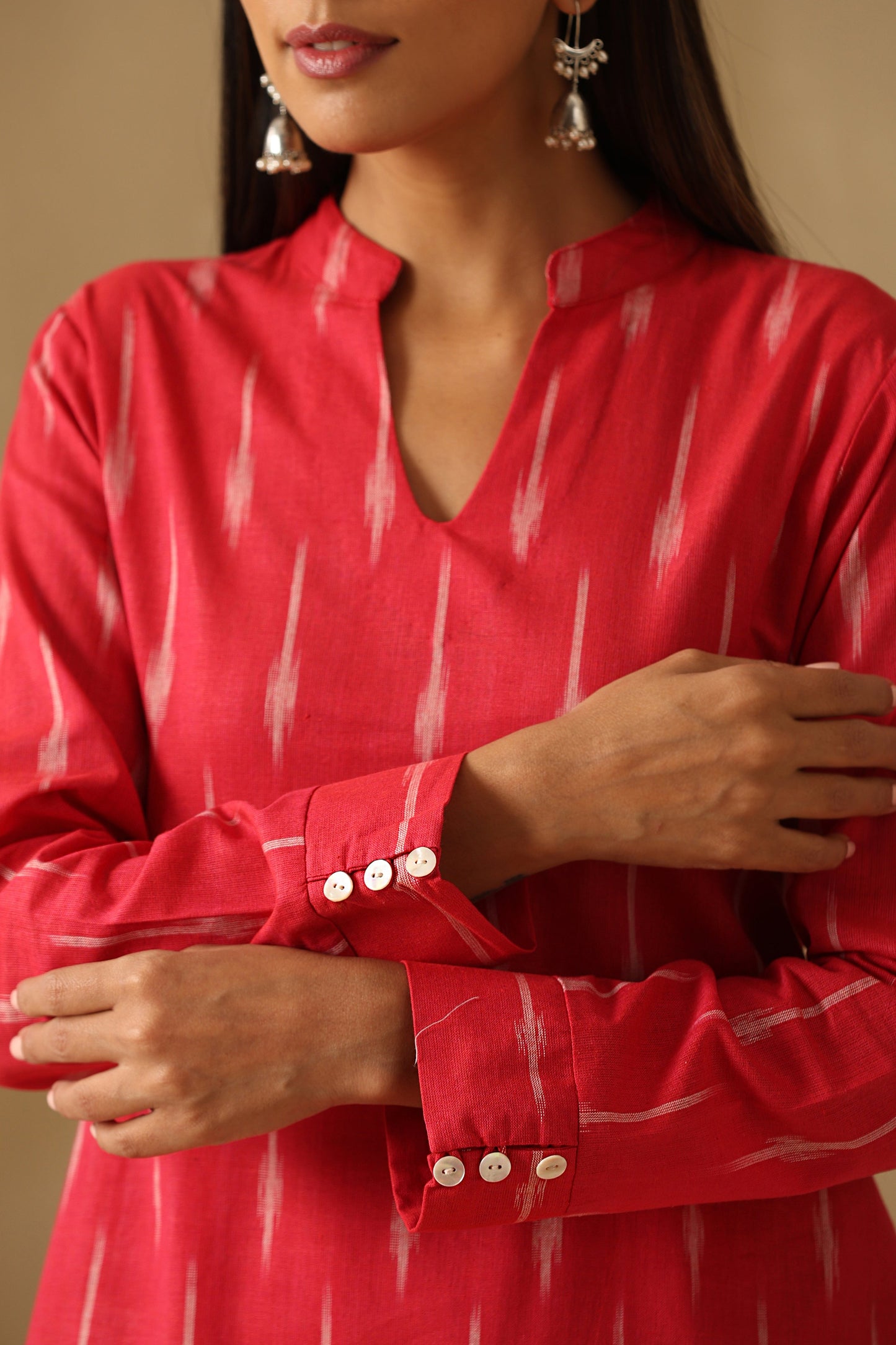 Murraya Raspberry Pink Ikat Handloom Cotton Kurta Set of 2