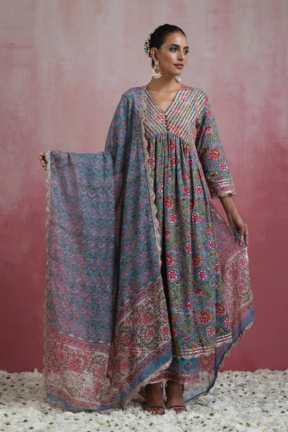 Murraya Blue Inaya Floral Anarkali Set of 3