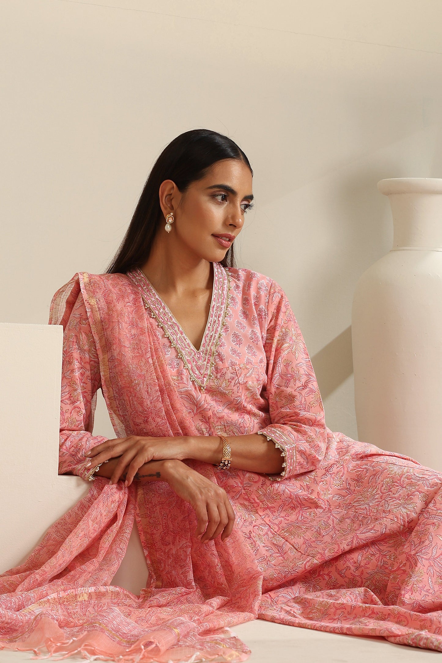 Murraya Bella Blush Pink Kalidaar Anarkali Set of 3