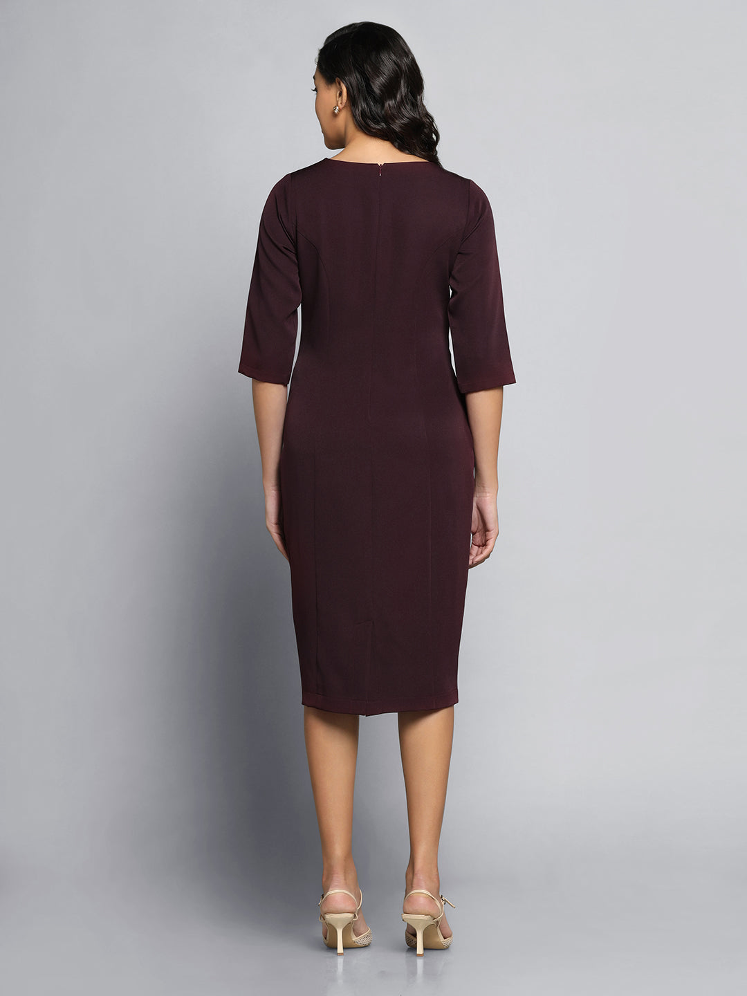 Slim Fit Pencil Stretch Dress - Wine