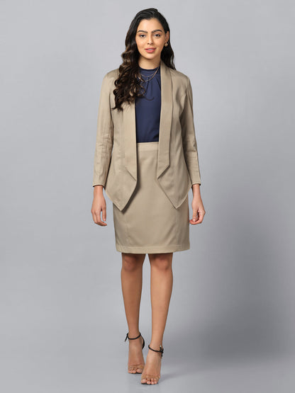 Open Front Shawl Lapel Blazer - Hazel Wood Beige