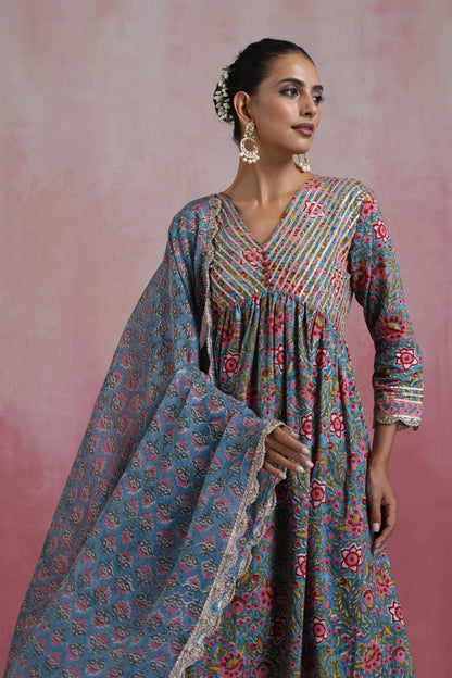 Murraya Blue Inaya Floral Anarkali Set of 3