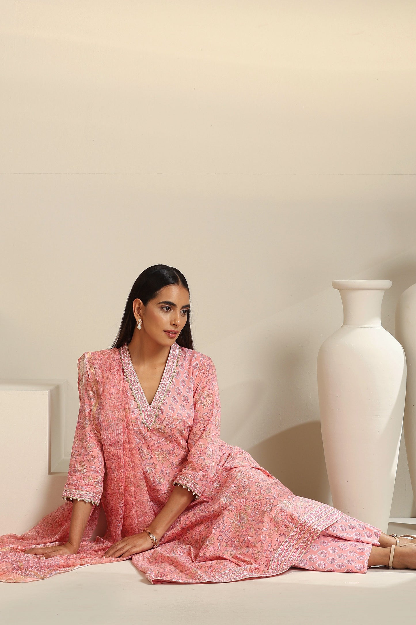 Murraya Bella Blush Pink Kalidaar Anarkali Set of 3