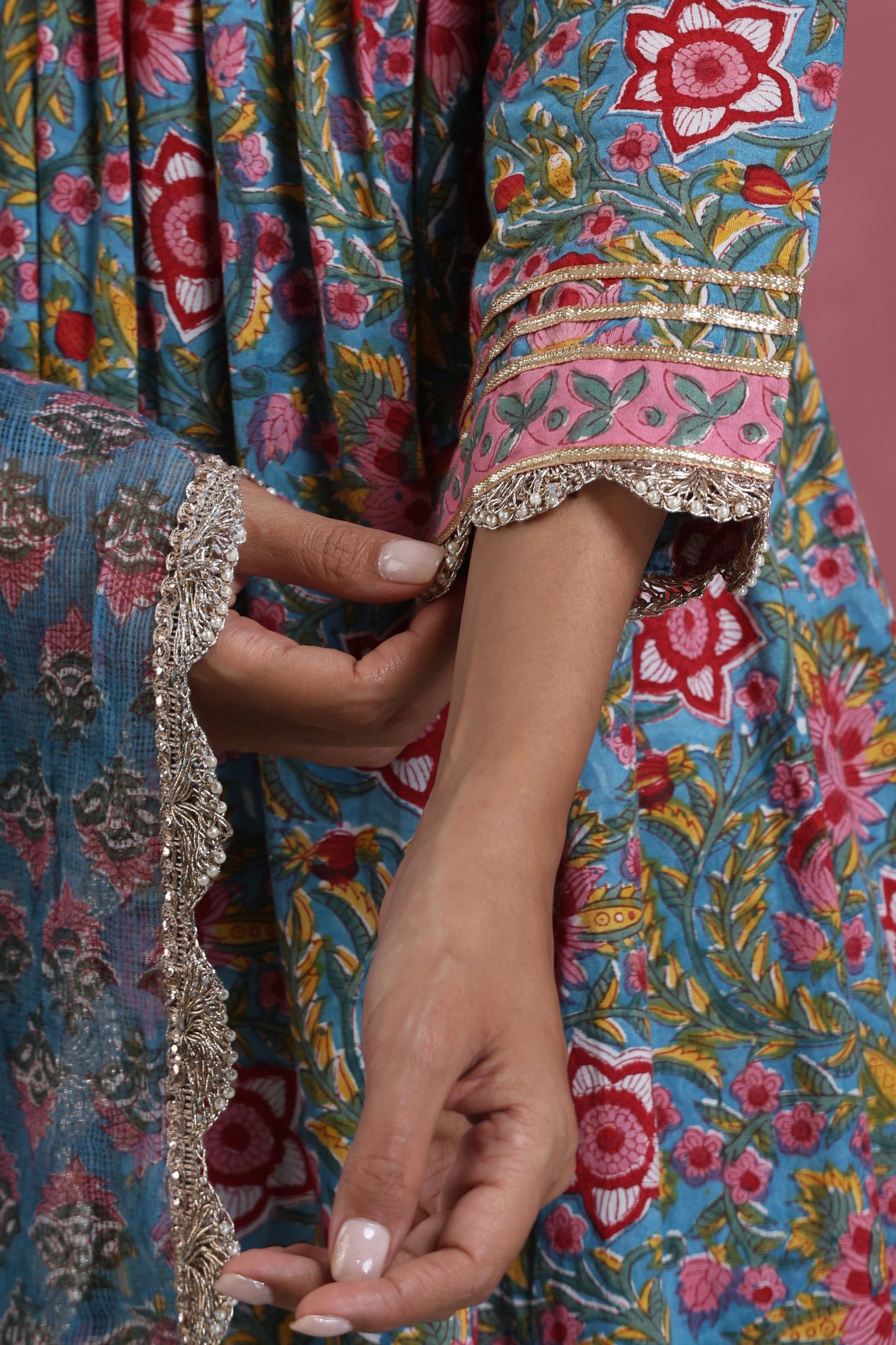 Murraya Blue Inaya Floral Anarkali Set of 3