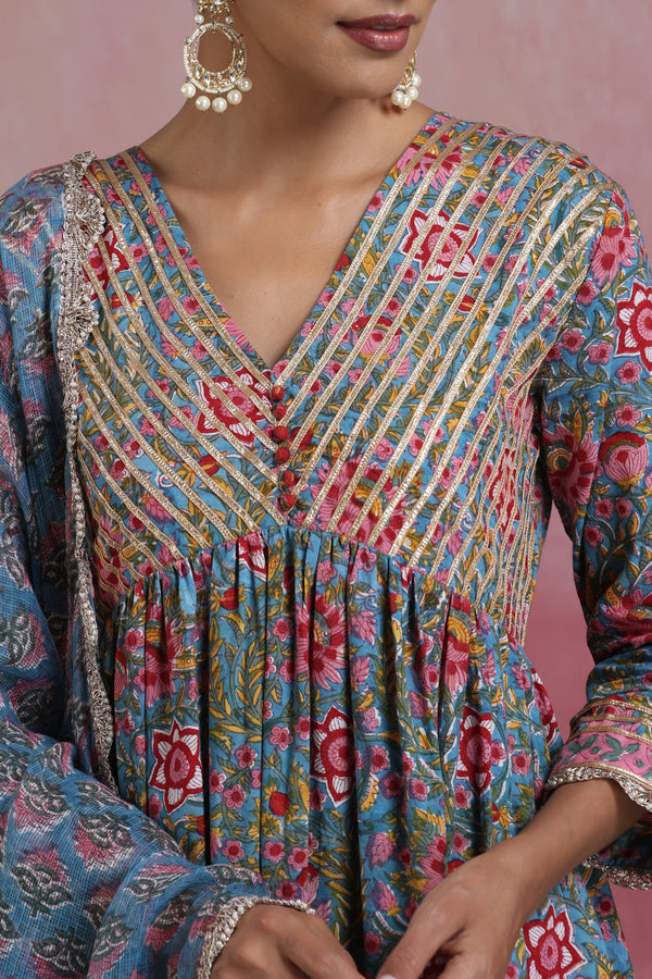 Murraya Blue Inaya Floral Anarkali Set of 3