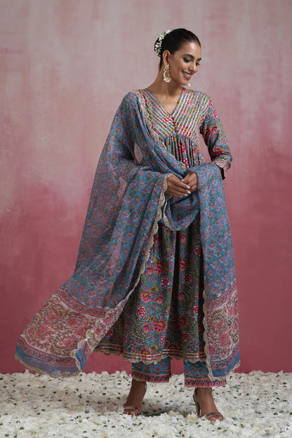Murraya Blue Inaya Floral Anarkali Set of 3