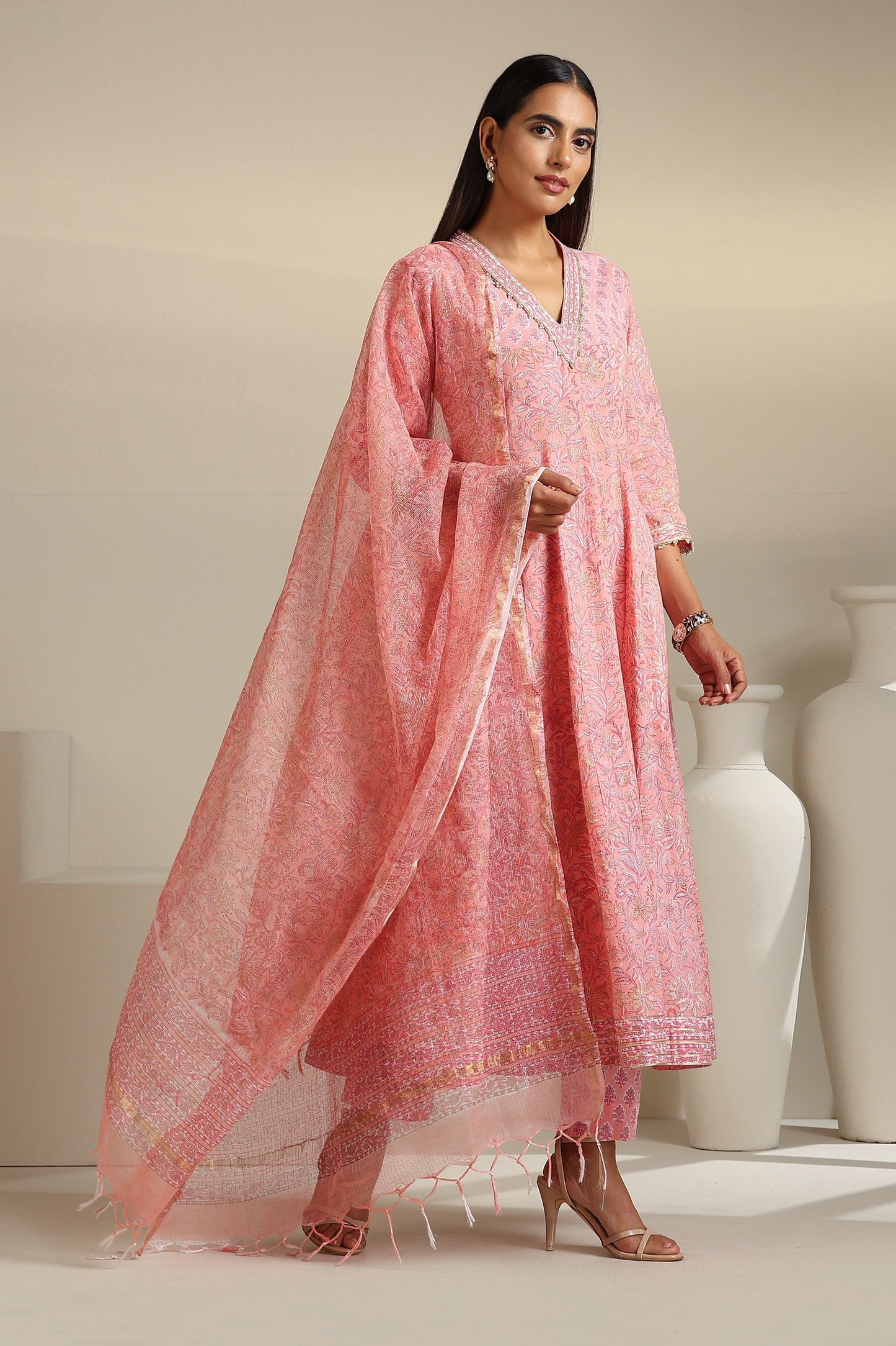 Murraya Bella Blush Pink Kalidaar Anarkali Set of 3