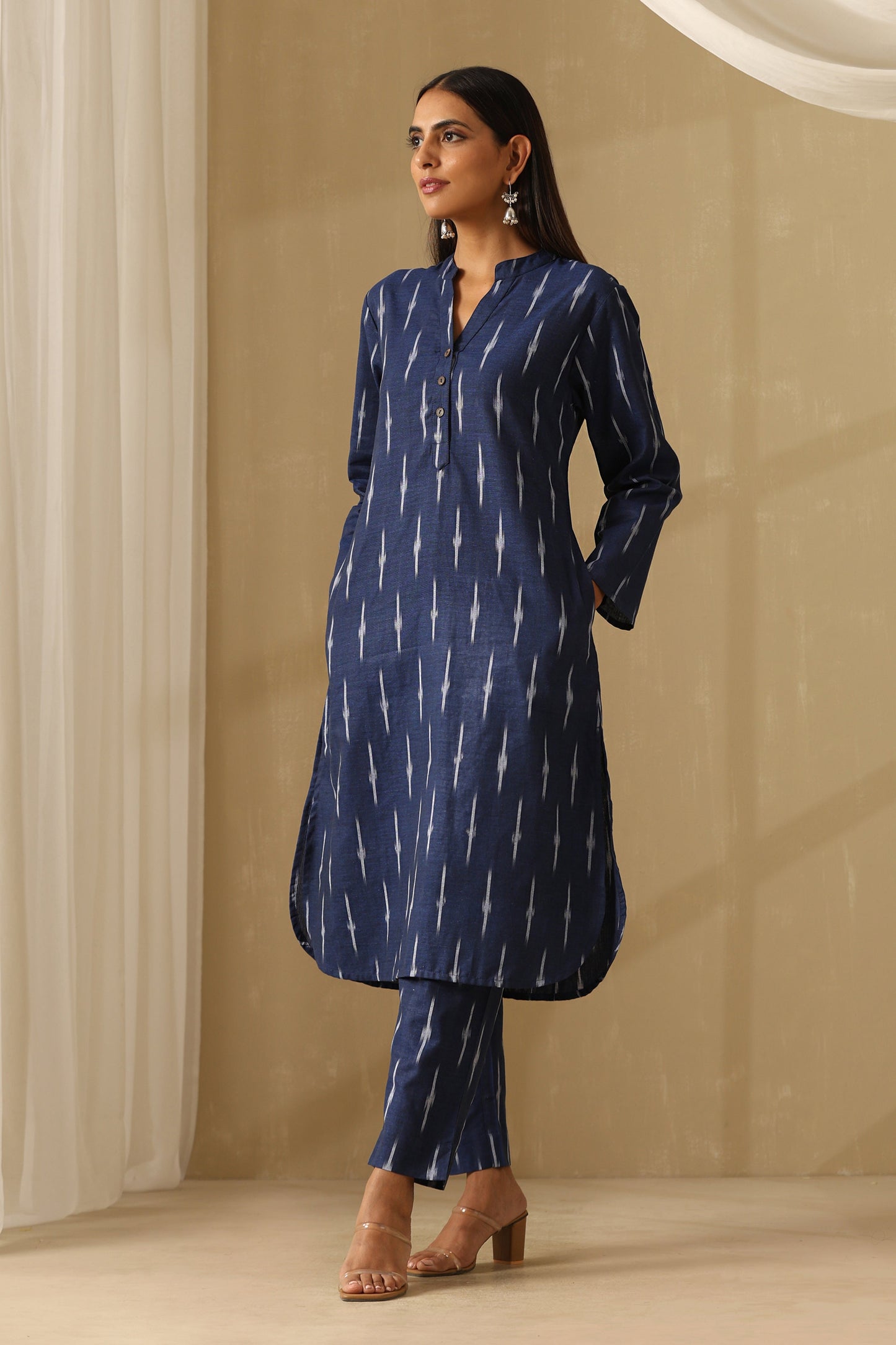 Murraya Ceylon Navy Ikat Handloom Cotton Kurta Set of 2